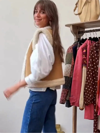 Olympe | Gilet Marron Doublé en Fausse Fourrure pour Femmes