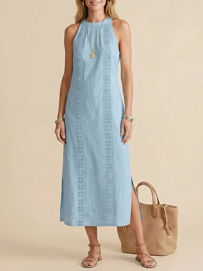 Jimena | Robe midi en lin avec col mao