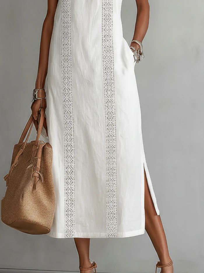 Jimena | Robe midi en lin avec col mao