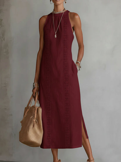Jimena | Robe midi en lin avec col mao