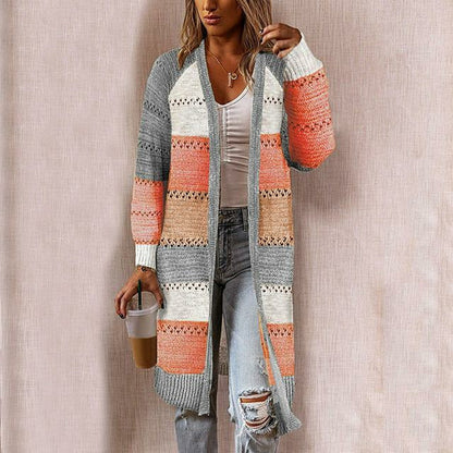 Albine | Cardigan Long Tricoté Multicolore à Col Châle pour Femme