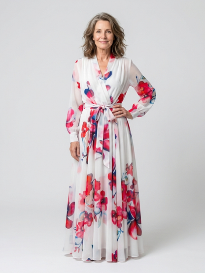 Lillian | Robe Maxi Wrap à Manches Longues Fleurie