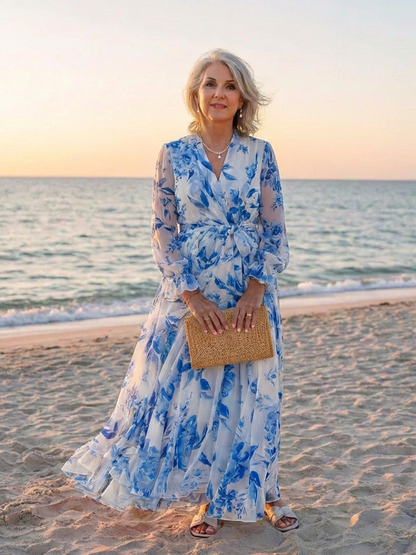 Lillian | Robe Maxi Wrap à Manches Longues Fleurie