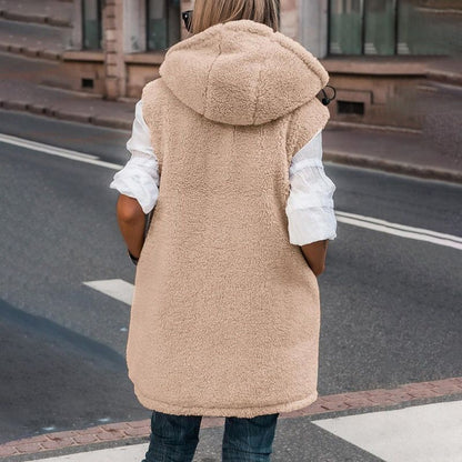 Wylowen | Gilet long réversible à capuche zippé, doublure en laine, femme