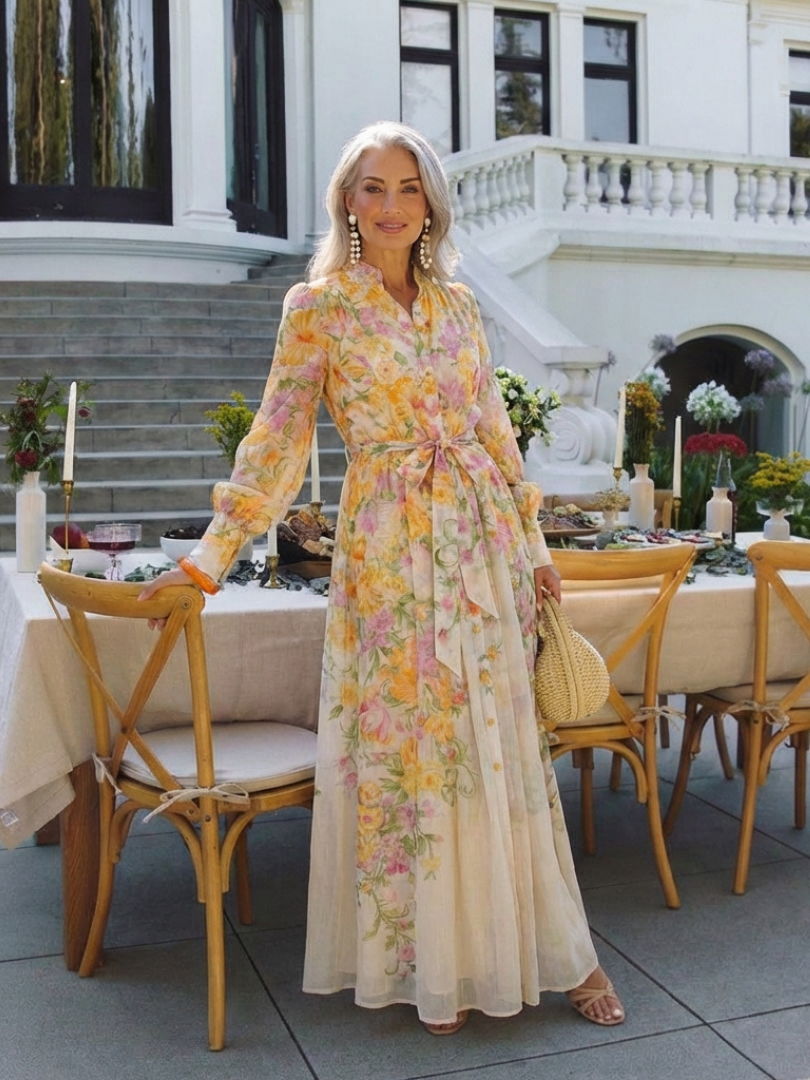 Cressida | Robe Maxi Longue à Manches Longues en Tulle Floral