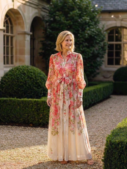 Cressida | Robe Maxi Longue à Manches Longues en Tulle Floral