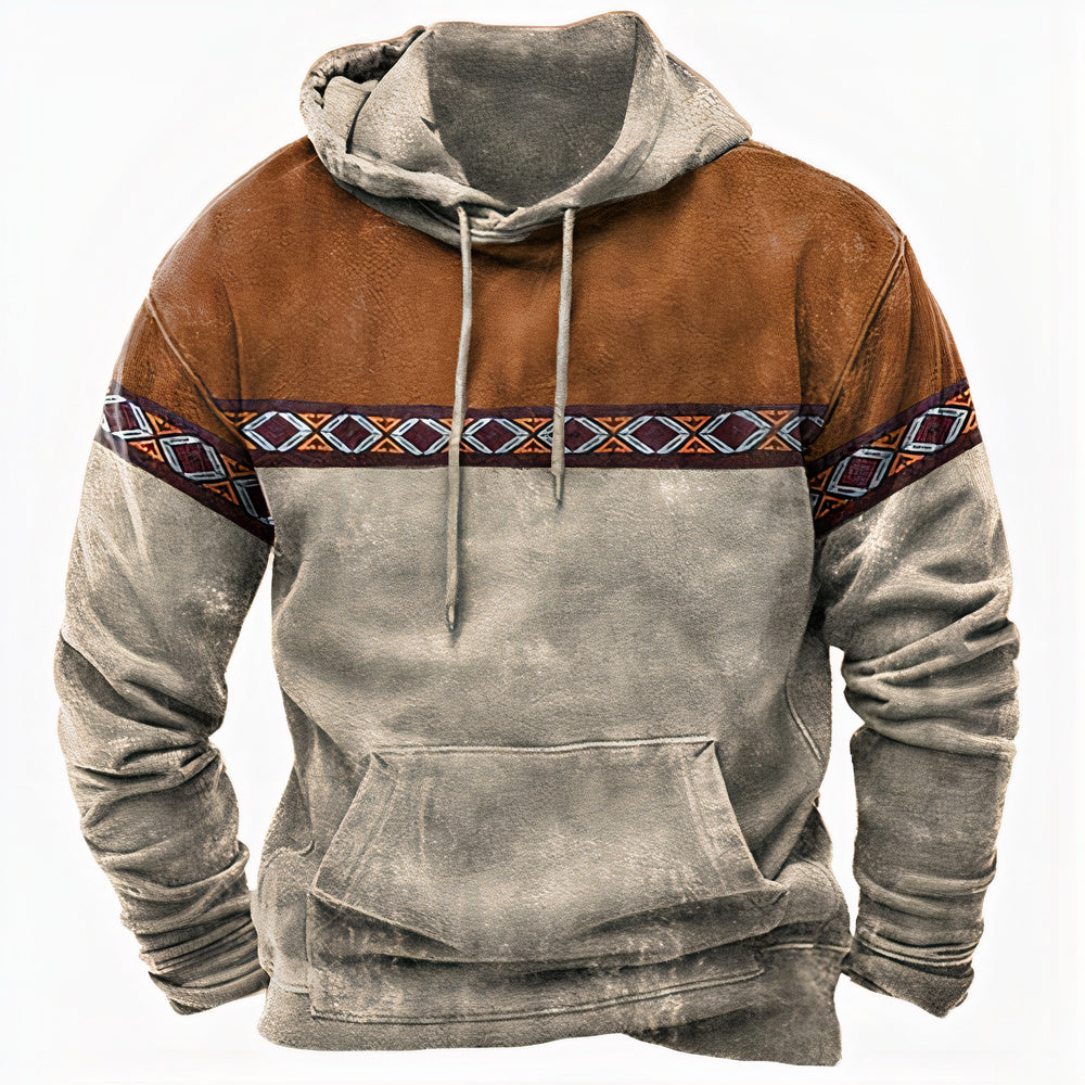 Adrian | Hoodie Homme Vintage avec Détails Motifs Ethniques