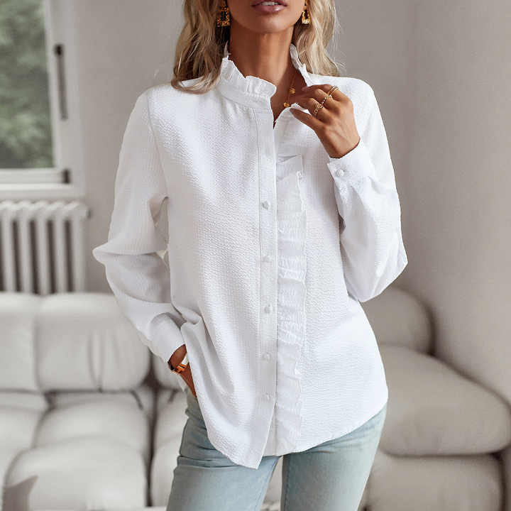 Aristelle | Blouse Femme Boutonnée Manches Longues Détails Volants Casual Bureau
